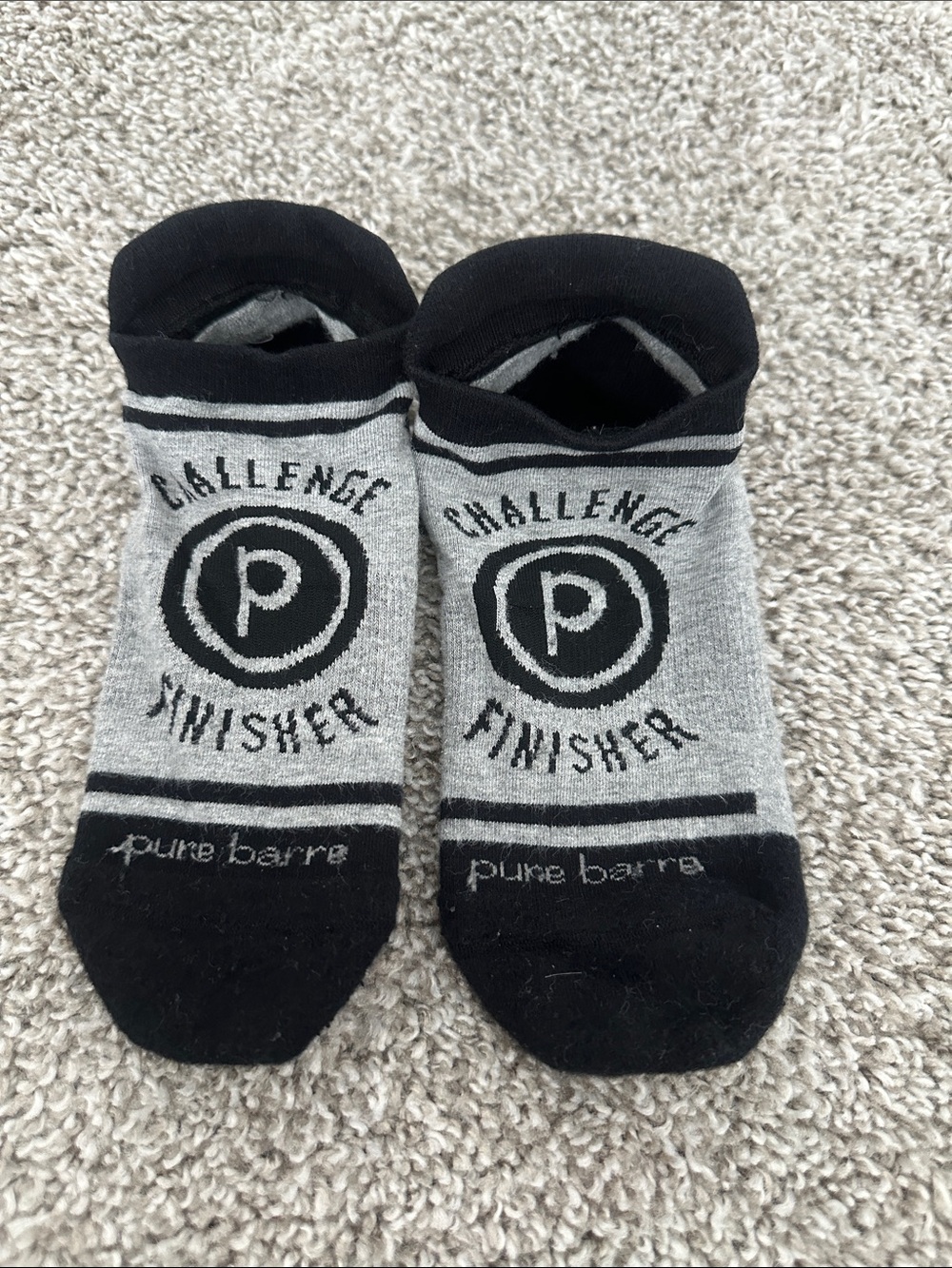 Pure Barre Gray and Black Low-Cut Grip Socks ‘Challenge Finisher'